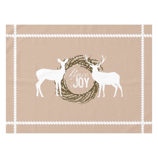 Mantel Deer Tan Peace Joy Wreath Tablecloth (Frente (Horizontal))
