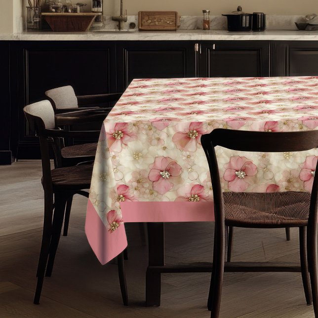 Mantel delicado de acuarela en rosa polvoriento y  (Watercolor dusty pink and gold delicate tablecloth)