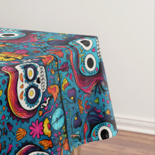 Mantel Dia de Muertos, patrón de cráneos azucareros