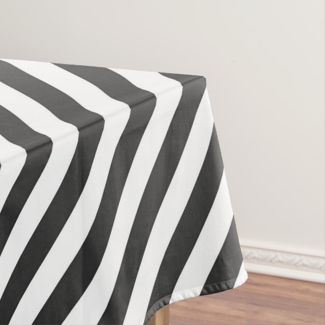 Mantel Diagonal black and white stripes  pattern (In Situ)