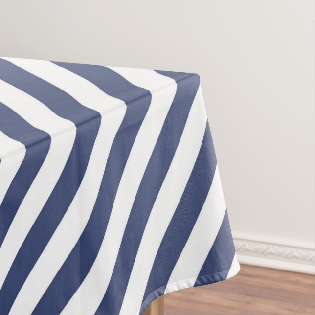 Mantel Diagonal navy blue and white stripes pattern (In Situ)