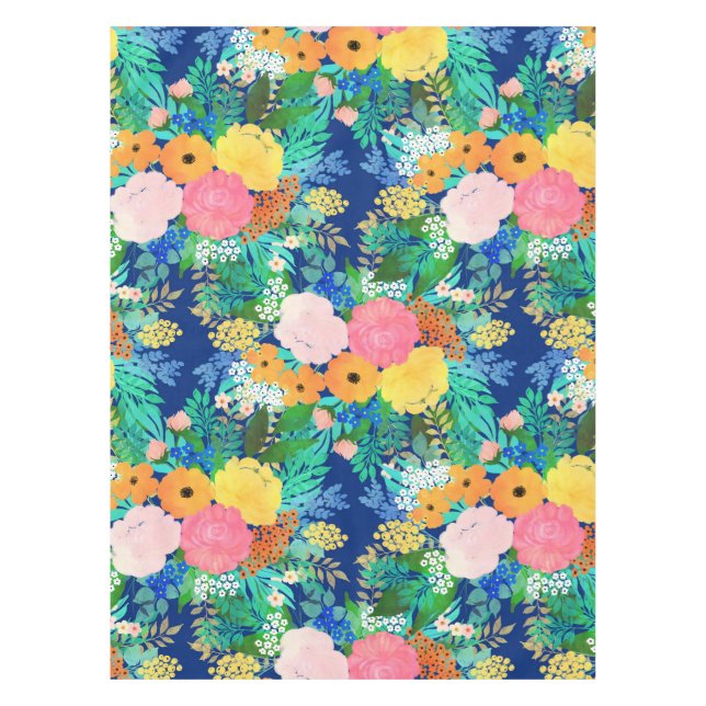 Mantel Diseño Boho de Flores Rosa Azul bonito (Anverso)