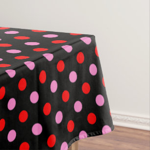 Mantel Diseño de lunares rojos y rosados sobre negro