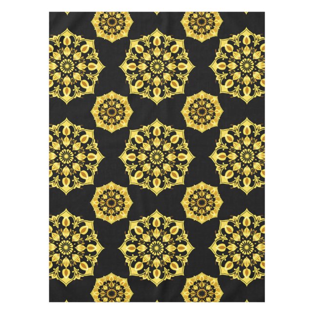 Mantel Diseño de Mandala Dorado con Patrones Simétricos (Anverso)