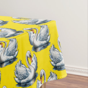 Mantel Diseño de patrón de aves cisne en amarillo