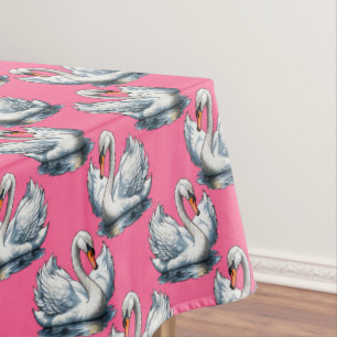 Mantel Diseño de patrón de aves cisne en rosa