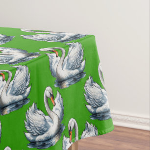 Mantel Diseño de patrón de aves cisnes sobre verde