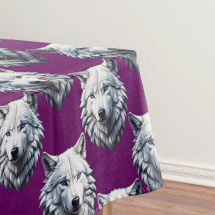 Mantel Diseño de patrón de cabeza de lobo blanco púrpura