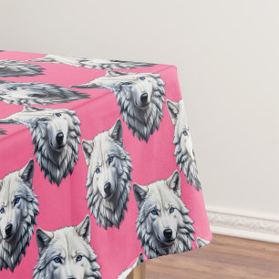 Mantel Diseño de patrón de cabeza de lobo blanco rosa