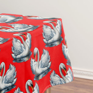 Mantel Diseño de patrón de cisnes sobre rojo