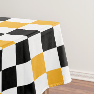Mantel Diseño de Patrón de Cuadros Amarillo Negro Blanco