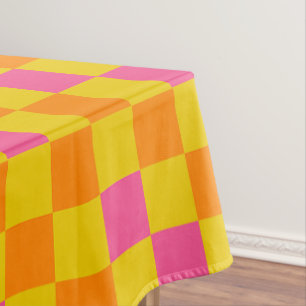 Mantel Diseño de Patrón de Cuadros Naranja Amarillo Rosa 