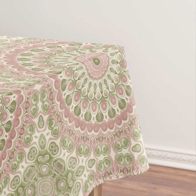 Mantel Diseño de Patrón de Mandala Rosa y Verde (In Situ)