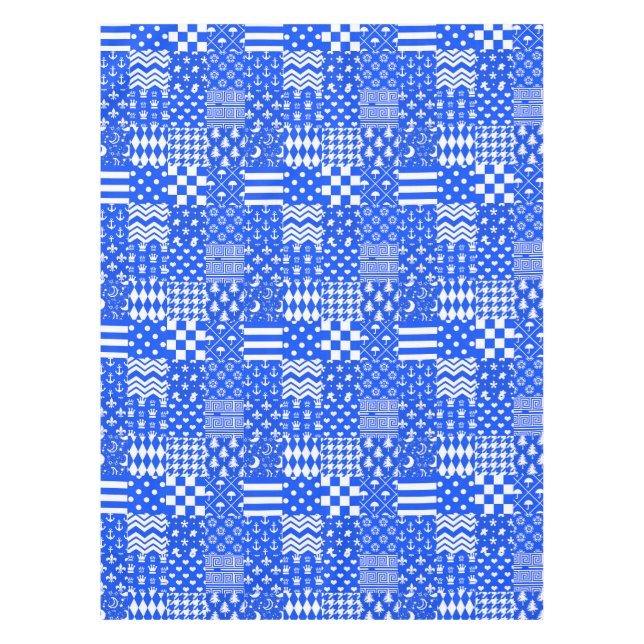 Mantel Diseño de patrones mixtos azul blanco (Anverso)