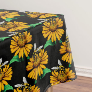 Mantel Diseño del patrón de flor de girasol en negro