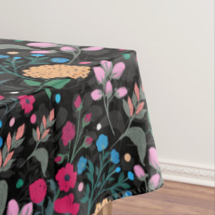 Mantel Diseño negro floral rosa y amarillo pequeño bonito