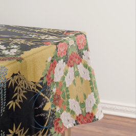 Mantel Dorado negro rojo japonés floral de algodón