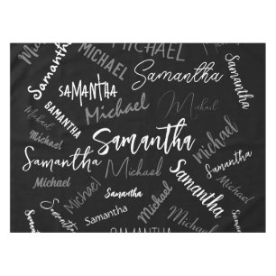 Mantel Dos nombres pareja patrón monograma blanco negro