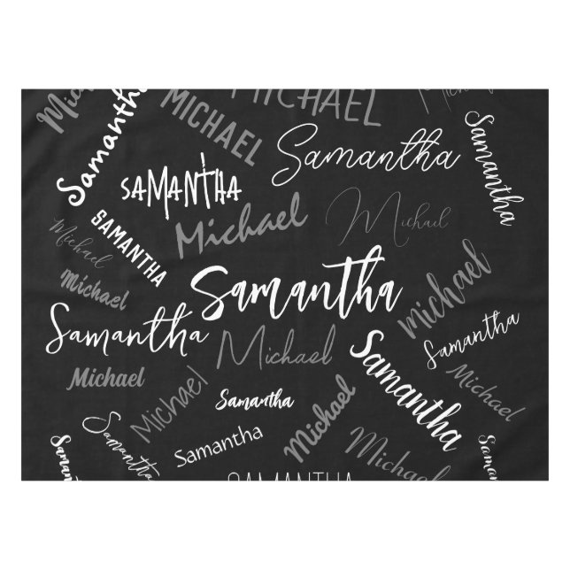 Mantel Dos nombres pareja patrón monograma blanco negro (Frente (Horizontal))