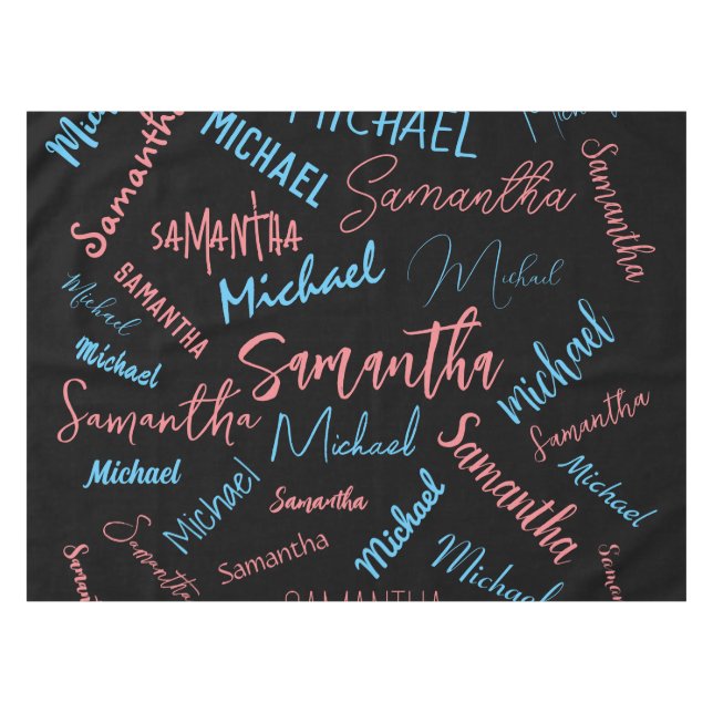 Mantel Dos nombres parejas patrón monograma azul claro ro (Frente (Horizontal))