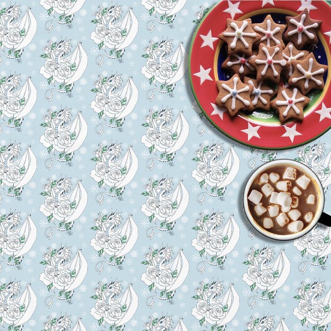 Mantel Dragón Blanco Rosas Snowflakes Blue (Subido por el creador)