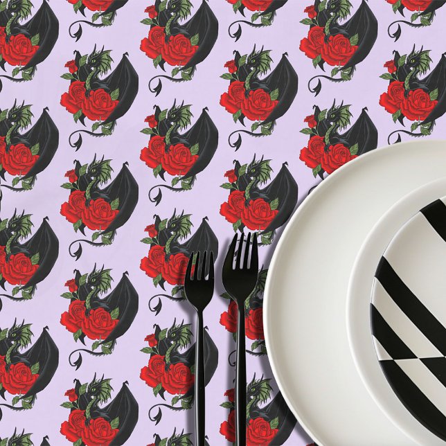 Mantel Dragón Negro Místico Rosas Rojas Lavanda Gótica (Subido por el creador)