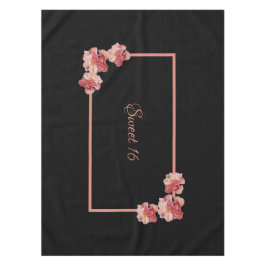 Mantel Dulce 16 floral rosa sobre negro