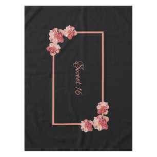 Mantel Dulce 16 floral rosa sobre negro