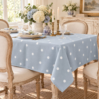 Mantel Dulce Azul Blanco Lunares Vintage 