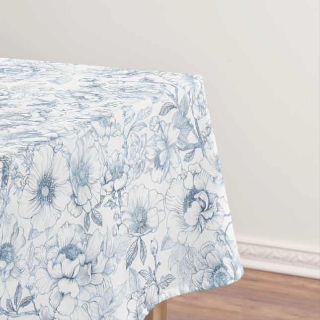 Mantel Dusty Blue Chinoiserie Tablero Floral Elegante (In Situ)