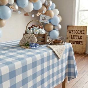 Mantel Dusty Blue y Blanco Fiesta de Bebé Vaquero al Esti