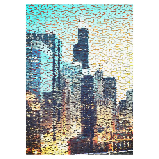 Mantel Edificios de la ciudad azul en estilo mosaico con  (Anverso)