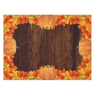 Mantel El otoño de la madera rústica deja calabazas