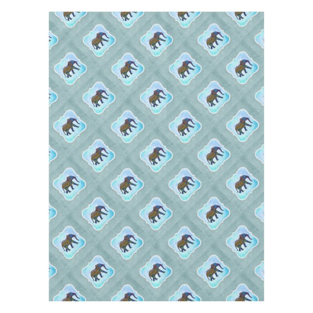 Mantel Elefante azul Boho (Anverso)