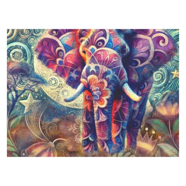 Mantel Elefante caprichoso en la noche Estrellas moradas  (Frente (Horizontal))