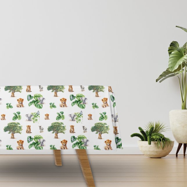 Mantel Elefante de la Selva Safari (Safari Jungle Pattern Tiger Lion Elephant Greenery Birthday Tablecloth)