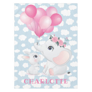Mantel Elefante Femenino y Conejo con Flores y Globo