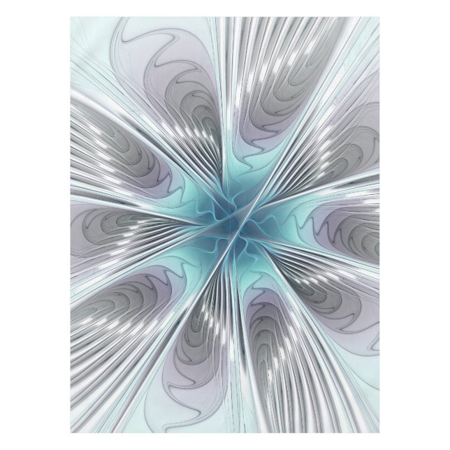 Mantel Elegancia Flor de Arte Fractal Blanco Gris Azul (Anverso)