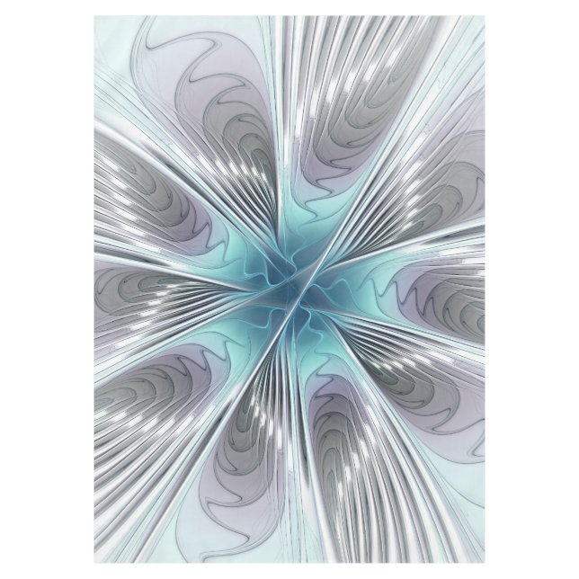 Mantel Elegancia Flor de Arte Fractal Blanco Gris Azul (Anverso)