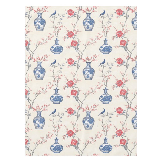 Mantel Elegancia oriental: porcelana azul y flores (Anverso)