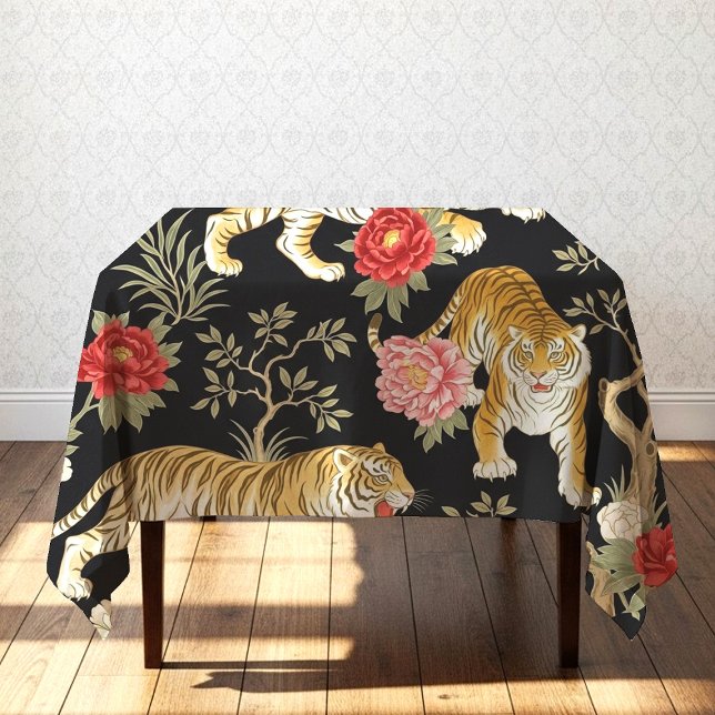 Mantel Elegant Black Chinoiserie Tiger and Peony Pattern (Subido por el creador)