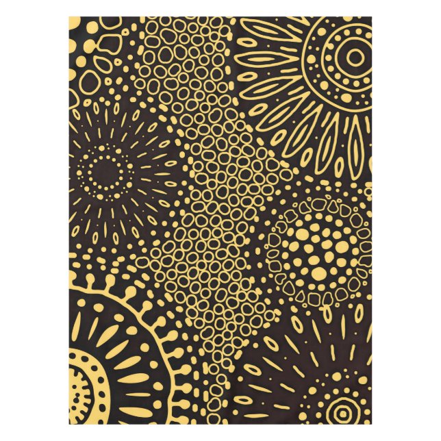 Mantel Elegant Black Gold Ethnic Floral Tablecloth (Anverso)