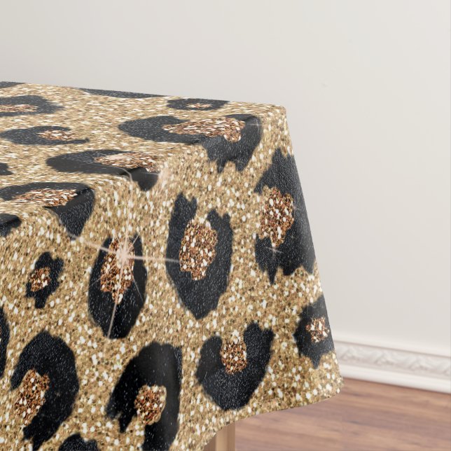 Mantel Elegant Gold Glitter Black Leopard Print (In Situ)