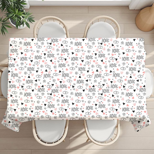 Mantel Elegant Love Text Lettering Valentine Tablecloth   (Elegant Love Text Lettering Valentine Tablecloth Hearts)