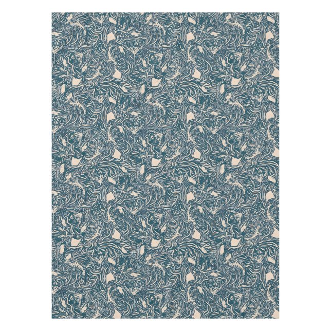 Mantel Elegant Teal Botanical Swirl Seamless Pattern (Anverso)