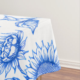 Mantel Elegant Toile du Jouy Sunflowers – Blue Botanical 