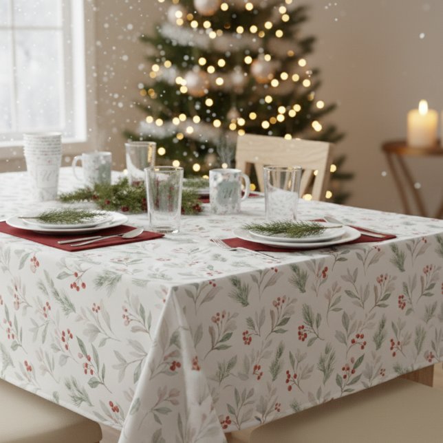 Mantel Elegant Winter Foliage Holiday Tablecloth (Holiday table cloth)