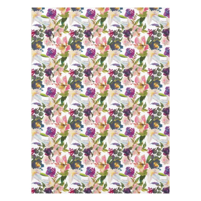 Mantel Elegante acuarela Floral Púrpura Verde Blanco (Anverso)