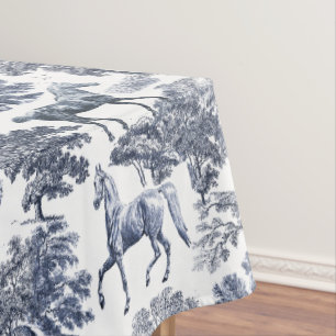 Mantel Elegante Blue White Rustic Horses Toile