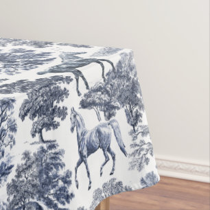 Mantel Elegante Blue White Rustic Horses Toile